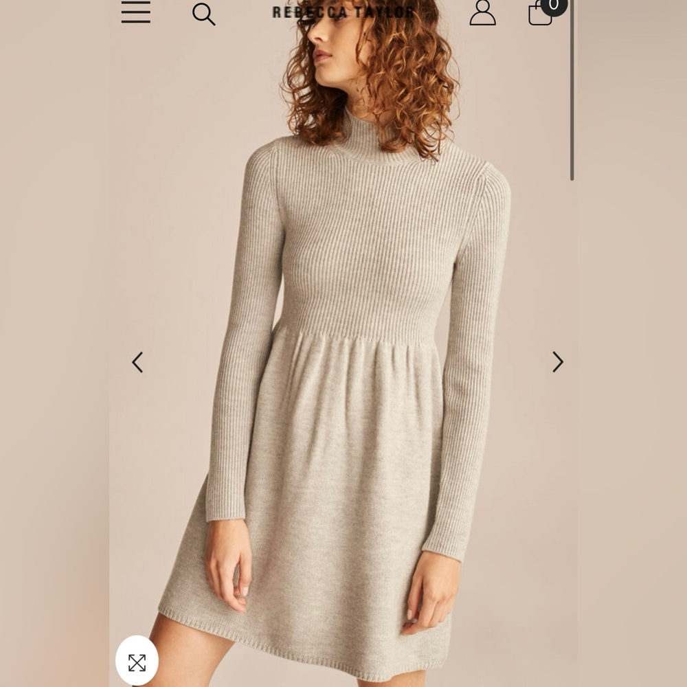 Rebecca Taylor TURTLENECK PEPLUM JUMPER DRESS IN GREY 100% Merino Wool Size XL